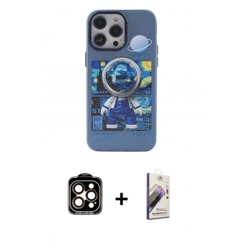 MARSİLYAN™- iPhone 14 Pro Max Kılıf Zirve Form Özel Seri - Siyah Bilvis 3D Mat Cam Ekran Koruyucu + PVD Metal Kamera Lens - TU
