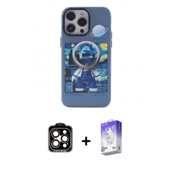 MARSİLYAN™- iPhone 14 Pro Max Kılıf Zirve Form Özel Seri - Siyah Bilvis 5in1 3D Magic Cam Ekran Koruyucu + PVD Metal Kamera Lens - TU