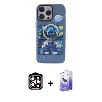 MARSİLYAN™- iPhone 14 Pro Max Kılıf Zirve Form Özel Seri - Siyah Bilvis 5in1 5D Magic Hayalet Cam Ekran Koruyucu + PVD Metal Kamera Lens - TU