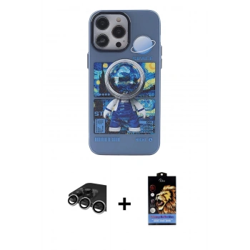 MARSİLYAN™- iPhone 14 Pro Max Kılıf Zirve Form Özel Seri - Siyah Buffer Hayalet Cam Ekran Koruyucu + Raze Metal Kamera Lens - GS