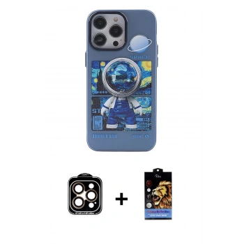 MARSİLYAN™- iPhone 14 Pro Max Kılıf Zirve Form Özel Seri - Siyah Buffer Hayalet Cam Ekran Koruyucu + PVD Metal Kamera Lens - TU