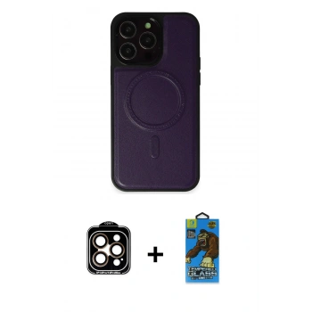 MARSİLYAN™- iPhone 14 Pro Max Kılıf Zirve Işık Serisi - Siyah 18D Cam Ekran Koruyucu + PVD Metal Kamera Lens - TU