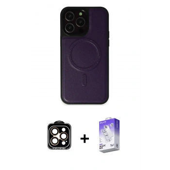 MARSİLYAN™- iPhone 14 Pro Max Kılıf Zirve Işık Serisi - Siyah Bilvis 5in1 3D Magic Cam Ekran Koruyucu + PVD Metal Kamera Lens - TU