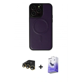 MARSİLYAN™- iPhone 14 Pro Max Kılıf Zirve Işık Serisi - Siyah Bilvis 5in1 5D Magic Hayalet Cam Ekran Koruyucu + Raze Metal Kamera Lens - GD