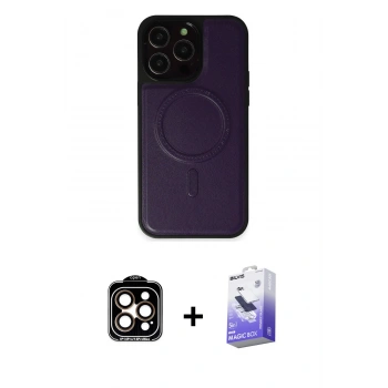MARSİLYAN™- iPhone 14 Pro Max Kılıf Zirve Işık Serisi - Siyah Bilvis 5in1 5D Magic Hayalet Cam Ekran Koruyucu + PVD Metal Kamera Lens - TU
