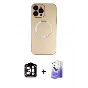 MARSİLYAN™- iPhone 14 Pro Max Kılıf Zirve Klasik Prime - Siyah Bilvis 5in1 5D Magic Hayalet Cam Ekran Koruyucu + PVD Metal Kamera Lens - TU