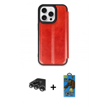 MARSİLYAN™- iPhone 14 Pro Max Kılıf Zirve Yansıma Serisi - Siyah 18D Cam Ekran Koruyucu + Raze Metal Kamera Lens - GS