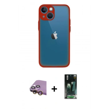 MARSİLYAN™- iPhone 15 Kılıf Ahenk Çizgi Serisi - Siyah 360 Mat Full Body Arka Koruyucu + Raze Metal Kamera Lens - SI
