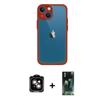 MARSİLYAN™- iPhone 15 Kılıf Ahenk Çizgi Serisi - Siyah 360 Mat Full Body Arka Koruyucu + PVD Metal Kamera Lens - TU