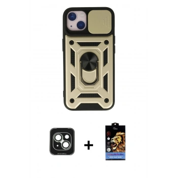MARSİLYAN™- iPhone 15 Kılıf Ahenk Klasik - Siyah Buffer Hayalet Cam Ekran Koruyucu + PVD Metal Kamera Lens - YL