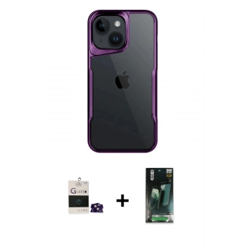 MARSİLYAN™- iPhone 15 Kılıf Akış Çizgi Koleksiyonu - Siyah 360 Mat Full Body Arka Koruyucu + Bilvis Titan Kamera Lens - PE