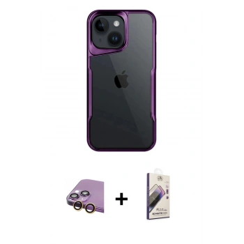MARSİLYAN™- iPhone 15 Kılıf Akış Çizgi Koleksiyonu - Siyah Bilvis 3D Mat Cam Ekran Koruyucu + Raze Metal Kamera Lens - SI