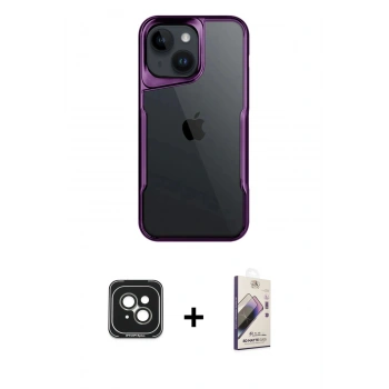 MARSİLYAN™- iPhone 15 Kılıf Akış Çizgi Koleksiyonu - Siyah Bilvis 3D Mat Cam Ekran Koruyucu + PVD Metal Kamera Lens - YL