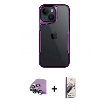 MARSİLYAN™- iPhone 15 Kılıf Akış Çizgi Koleksiyonu - Siyah Bilvis 3D Mat Cam Ekran Koruyucu + Raze Metal Kamera Lens - YL