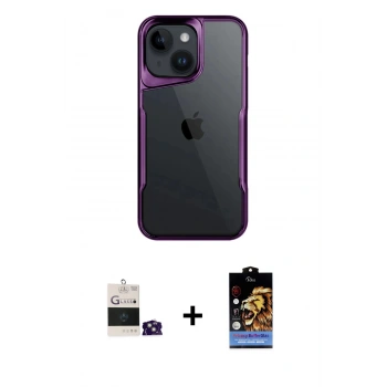 MARSİLYAN™- iPhone 15 Kılıf Akış Çizgi Koleksiyonu - Siyah Buffer Hayalet Cam Ekran Koruyucu + Bilvis Titan Kamera Lens - YL