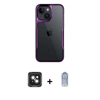 MARSİLYAN™- iPhone 15 Kılıf Akış Çizgi Koleksiyonu - Siyah Joko Magic 5D Cam + PVD Metal Kamera Lens - YL