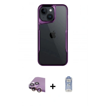 MARSİLYAN™- iPhone 15 Kılıf Akış Çizgi Koleksiyonu - Siyah Joko Magic 5D Cam + Raze Metal Kamera Lens - PE