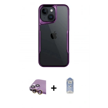 MARSİLYAN™- iPhone 15 Kılıf Akış Çizgi Koleksiyonu - Siyah Joko Magic 5D Cam + Raze Metal Kamera Lens - SI