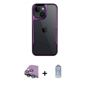 MARSİLYAN™- iPhone 15 Kılıf Akış Çizgi Koleksiyonu - Siyah Joko Magic 5D Cam + Raze Metal Kamera Lens - YL