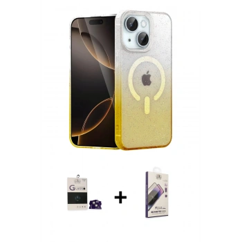MARSİLYAN™- iPhone 15 Kılıf Eksen Minimal Özel Seri - Siyah Bilvis 3D Mat Cam Ekran Koruyucu + Bilvis Titan Kamera Lens - PE