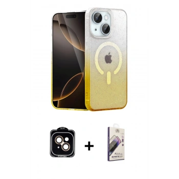 MARSİLYAN™- iPhone 15 Kılıf Eksen Minimal Özel Seri - Siyah Bilvis 3D Mat Cam Ekran Koruyucu + PVD Metal Kamera Lens - TU