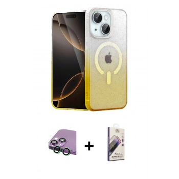 MARSİLYAN™- iPhone 15 Kılıf Eksen Minimal Özel Seri - Siyah Bilvis 3D Mat Cam Ekran Koruyucu + Raze Metal Kamera Lens - YL