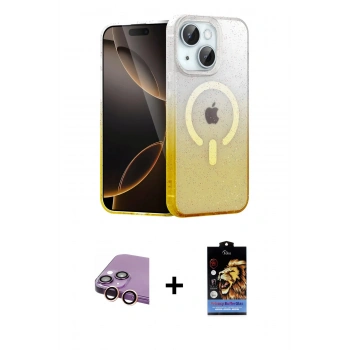 MARSİLYAN™- iPhone 15 Kılıf Eksen Minimal Özel Seri - Siyah Buffer Hayalet Cam Ekran Koruyucu + Raze Metal Kamera Lens - PE