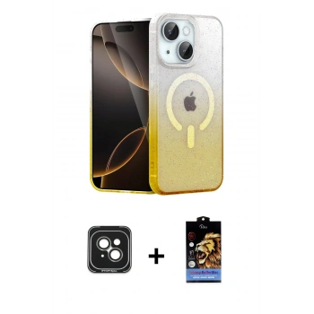 MARSİLYAN™- iPhone 15 Kılıf Eksen Minimal Özel Seri - Siyah Buffer Hayalet Cam Ekran Koruyucu + PVD Metal Kamera Lens - YL
