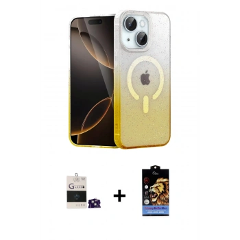 MARSİLYAN™- iPhone 15 Kılıf Eksen Minimal Özel Seri - Siyah Buffer Hayalet Cam Ekran Koruyucu + Bilvis Titan Kamera Lens - YL