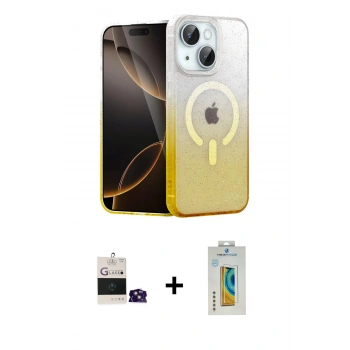 MARSİLYAN™- iPhone 15 Kılıf Eksen Minimal Özel Seri - Siyah Polymer Nano Ekran Koruyucu + Bilvis Titan Kamera Lens - PE
