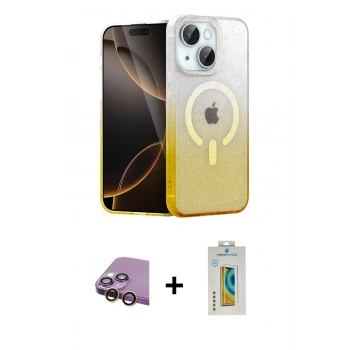 MARSİLYAN™- iPhone 15 Kılıf Eksen Minimal Özel Seri - Siyah Polymer Nano Ekran Koruyucu + Raze Metal Kamera Lens - SI