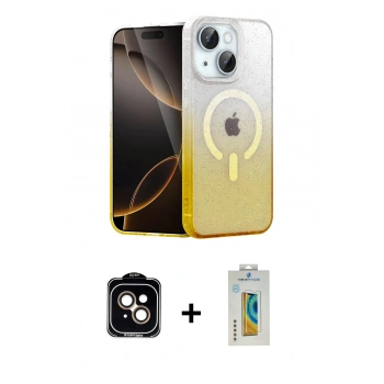 MARSİLYAN™- iPhone 15 Kılıf Eksen Minimal Özel Seri - Siyah Polymer Nano Ekran Koruyucu + PVD Metal Kamera Lens - TU