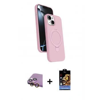 MARSİLYAN™- iPhone 15 Kılıf İz Işık Koleksiyonu - Siyah Buffer Hayalet Cam Ekran Koruyucu + Raze Metal Kamera Lens - SI