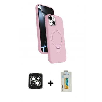 MARSİLYAN™- iPhone 15 Kılıf İz Işık Koleksiyonu - Siyah Polymer Nano Ekran Koruyucu + PVD Metal Kamera Lens - YL