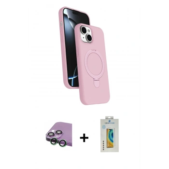 MARSİLYAN™- iPhone 15 Kılıf İz Işık Koleksiyonu - Siyah Polymer Nano Ekran Koruyucu + Raze Metal Kamera Lens - YL