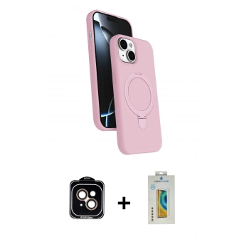 MARSİLYAN™- iPhone 15 Kılıf İz Işık Koleksiyonu - Siyah Polymer Nano Ekran Koruyucu + PVD Metal Kamera Lens - TU