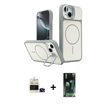 MARSİLYAN™- iPhone 15 Kılıf İz Modern Prime - Şeffaf 360 Full Body Arka Koruyucu + Bilvis Titan Kamera Lens - SH