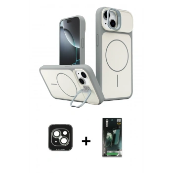 MARSİLYAN™- iPhone 15 Kılıf İz Modern Prime - Şeffaf 360 Full Body Arka Koruyucu + PVD Metal Kamera Lens - YL