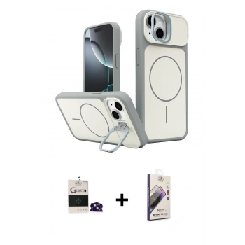MARSİLYAN™- iPhone 15 Kılıf İz Modern Prime - Siyah Bilvis 3D Mat Cam Ekran Koruyucu + Bilvis Titan Kamera Lens - PE