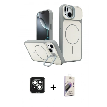 MARSİLYAN™- iPhone 15 Kılıf İz Modern Prime - Siyah Bilvis 3D Mat Cam Ekran Koruyucu + PVD Metal Kamera Lens - YL