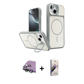 MARSİLYAN™- iPhone 15 Kılıf İz Modern Prime - Siyah Bilvis 3D Mat Cam Ekran Koruyucu + Raze Metal Kamera Lens - YL