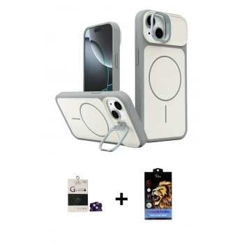 MARSİLYAN™- iPhone 15 Kılıf İz Modern Prime - Siyah Buffer Hayalet Cam Ekran Koruyucu + Bilvis Titan Kamera Lens - YL