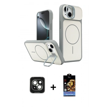 MARSİLYAN™- iPhone 15 Kılıf İz Modern Prime - Siyah Buffer Hayalet Cam Ekran Koruyucu + PVD Metal Kamera Lens - YL