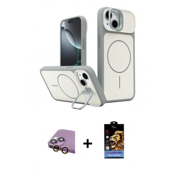 MARSİLYAN™- iPhone 15 Kılıf İz Modern Prime - Siyah Buffer Hayalet Cam Ekran Koruyucu + Raze Metal Kamera Lens - SI