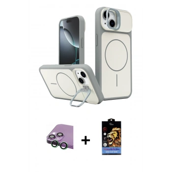 MARSİLYAN™- iPhone 15 Kılıf İz Modern Prime - Siyah Buffer Hayalet Cam Ekran Koruyucu + Raze Metal Kamera Lens - YL