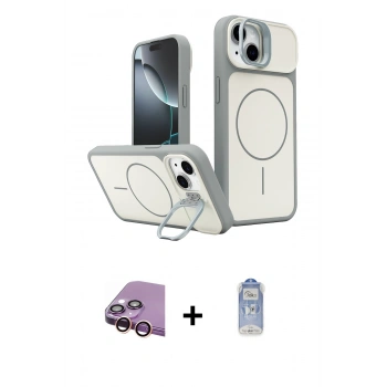 MARSİLYAN™- iPhone 15 Kılıf İz Modern Prime - Siyah Joko Magic 5D Cam + Raze Metal Kamera Lens - PE