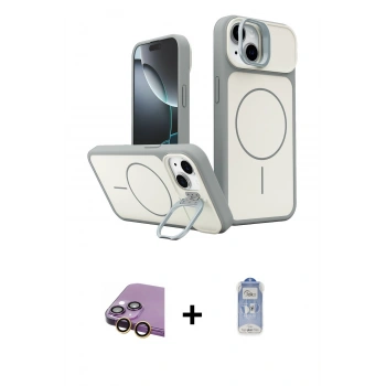 MARSİLYAN™- iPhone 15 Kılıf İz Modern Prime - Siyah Joko Magic 5D Cam + Raze Metal Kamera Lens - SI