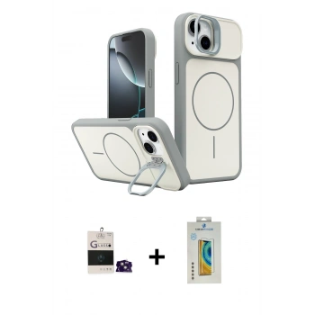 MARSİLYAN™- iPhone 15 Kılıf İz Modern Prime - Siyah Polymer Nano Ekran Koruyucu + Bilvis Titan Kamera Lens - PE