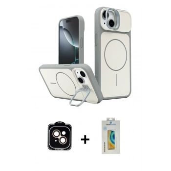 MARSİLYAN™- iPhone 15 Kılıf İz Modern Prime - Siyah Polymer Nano Ekran Koruyucu + PVD Metal Kamera Lens - TU