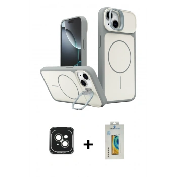 MARSİLYAN™- iPhone 15 Kılıf İz Modern Prime - Siyah Polymer Nano Ekran Koruyucu + PVD Metal Kamera Lens - YL